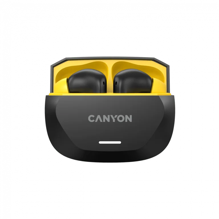 True Wireless слушалки CANYON Hexagon 7 BT 5.4 ANC ENC безжично зареждане черно/жълто