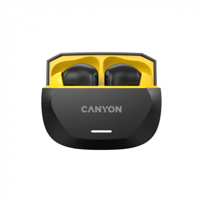 True Wireless слушалки CANYON Hexagon 7 BT 5.4 ANC ENC безжично зареждане черно/жълто