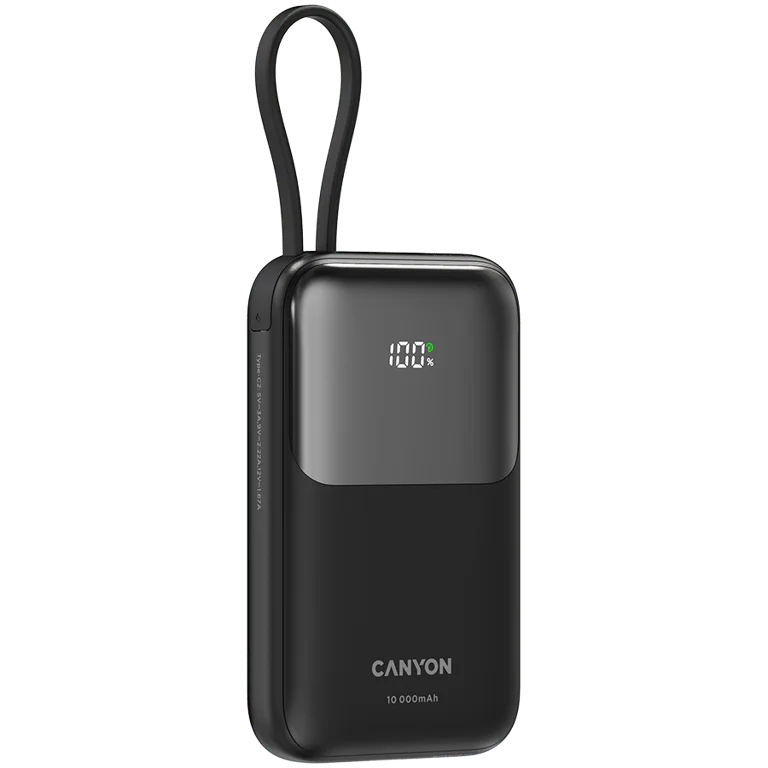 CANYON power bank OnPower 101 built-in cable 10000 mAh PD22.5W Black