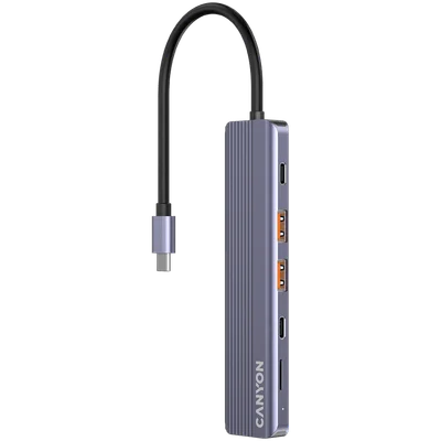 USB хъб CANYON DS-17 6-в-1, USB-C, HDMI 4K, microSD четец, сив