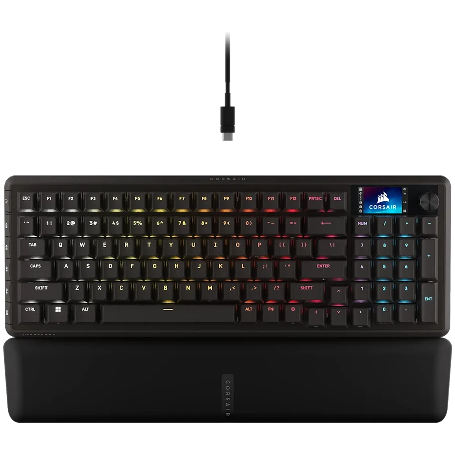 Гейминг клавиатура CORSAIR – VANGUARD 96, механична, RGB LED подсветка, CORSAIR MLX Plasma, черна, PBT DS капачки