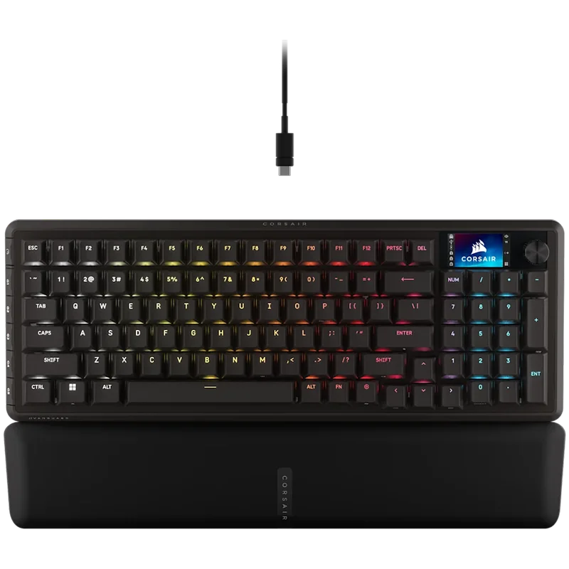 Гейминг клавиатура CORSAIR – VANGUARD 96, механична, RGB LED подсветка, CORSAIR MLX Plasma, черна, PBT DS капачки