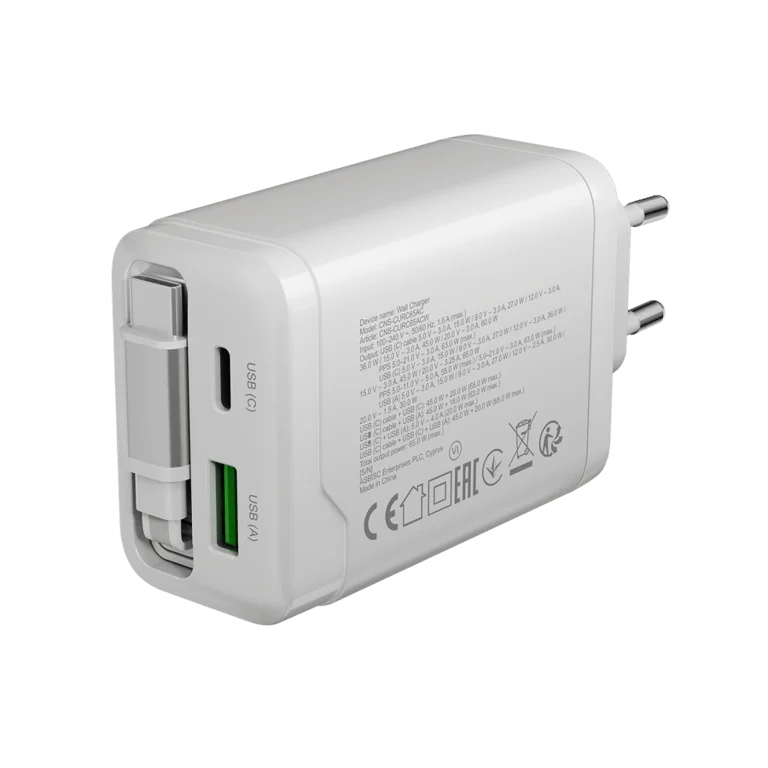 Захранващ адаптер CANYON – OnCharge 65RC, 65W, GaN, USB-C/USB-A, бял
