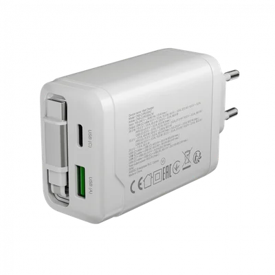 Захранващ адаптер CANYON – OnCharge 65RC, 65W, GaN, USB-C/USB-A, бял