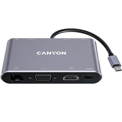 USB хъб CANYON DS-14 8-в-1 4K USB-C Тъмно сив