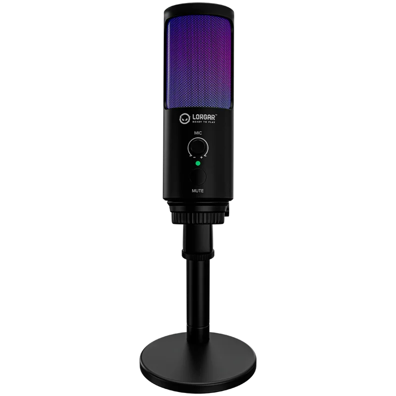 LORGAR SMP40, RGB Microphone with external mute button and metal stand, Black
