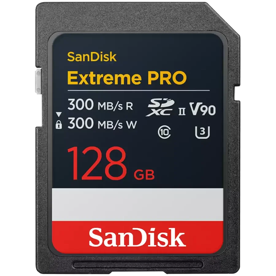 SANDISK Extreme PRO 128GB SDXC Memory Card, 300MB/s Read & Write speeds, 8K, V90, UHS-II