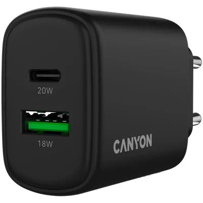 CANYON charger OnCharge 200 20W 1xPD 1xQC EU Black
