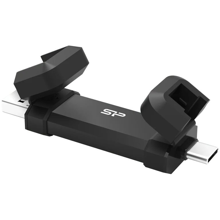 Silicon Power 1TB DS72 Dual USB-C/USB 3.2 Gen 2, Portable External SSD, Steam Deck and iPhone 15 Pro, R/W: up to 1050MB/s; 850MB/s, Black