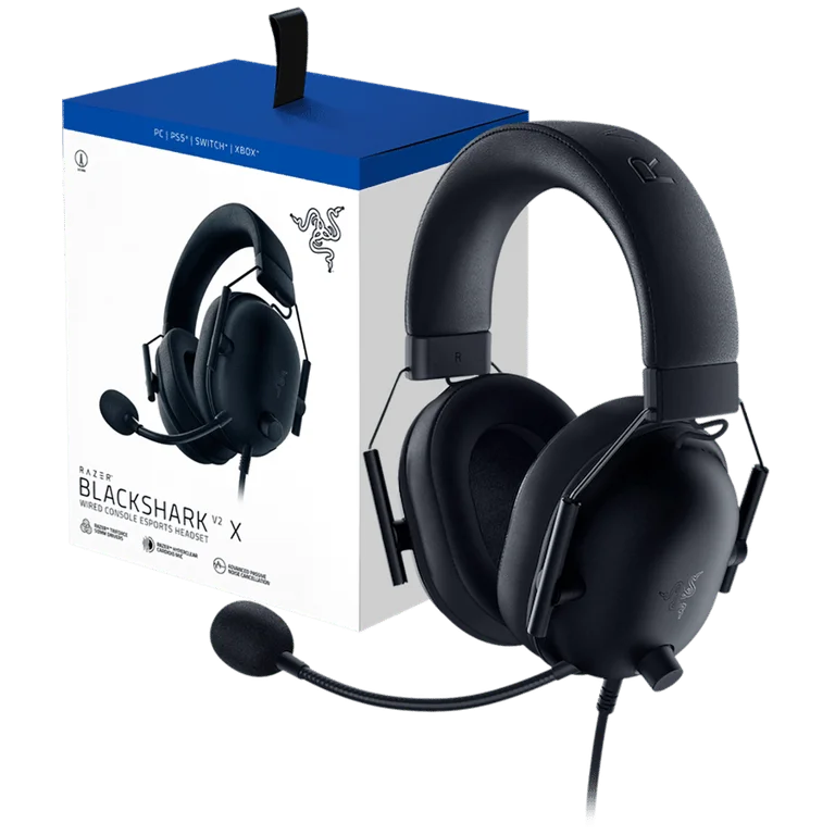Razer BlackShark V2 X For PlayStation, Wired Console Headset, Black, Tri-Force Drivers 50", Hyperclear Cardoid Mic, leatherette ear cushions for a plush fit and feel