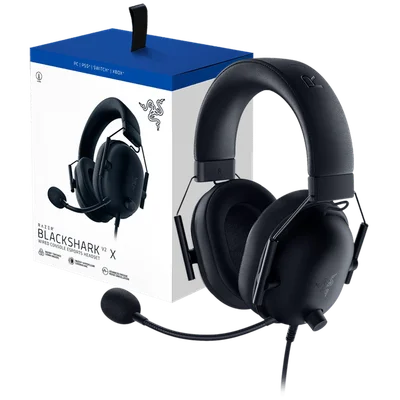 Razer BlackShark V2 X For PlayStation, Wired Console Headset, Black, Tri-Force Drivers 50", Hyperclear Cardoid Mic, leatherette ear cushions for a plush fit and feel