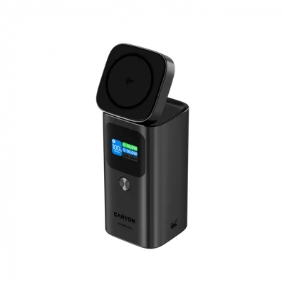 Външна батерия Canyon OnPower 150 15000mAh Qi2 магнитно безжично зареждане тъмно сива