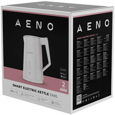 Електрическа кана AENO EK8S, 1.7L, 1850-2200W, Strix, двойни стени, Wi-Fi управление, LED дисплей, функция поддържане на топлина, контрол на температурата, бяла