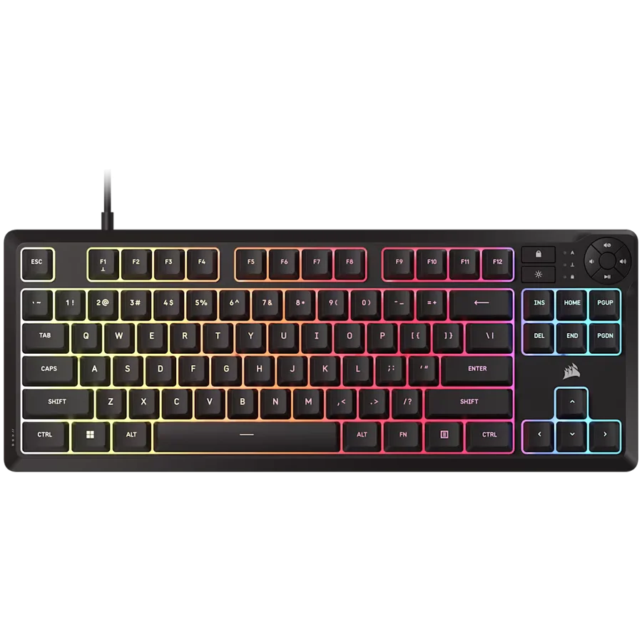 Гейминг клавиатура CORSAIR – K55 CORE TKL, RGB подсветка, мембранни клавиши, 87 клавиша