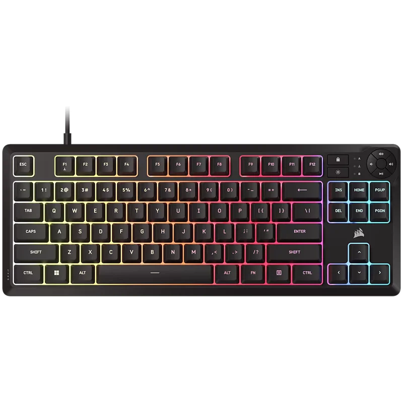 Гейминг клавиатура CORSAIR – K55 CORE TKL, RGB подсветка, мембранни клавиши, 87 клавиша