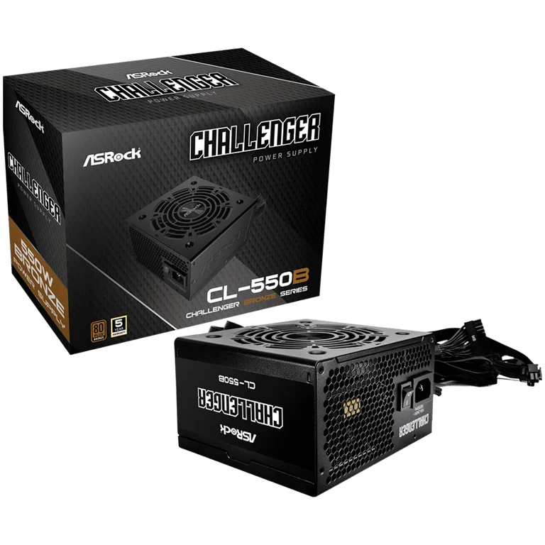 Asrock CL-550B, 550W, 80 Plus BRONZE, Non Modular PSU, 1x EPS 12V CPU(4+4pin), 2x PCIe (6+2pin), 2x 4-pin connectors, 4x SATA, OCP, SCP, OVP, UVP, OTP, OPP protections, 120 mm Fan, ATX 2.52, 5Y warranty