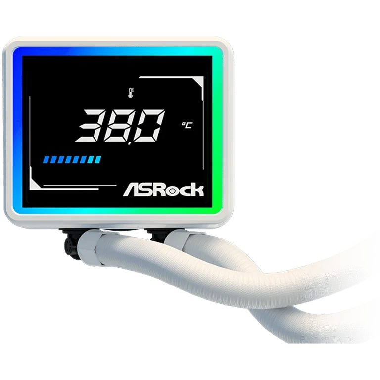 Охладител за процесор ASRock Challenger White 360 Digital 90-ACLA36-WAAGA6, AiO, ARGB, LCD дисплей, 360 мм радиатор, Бял