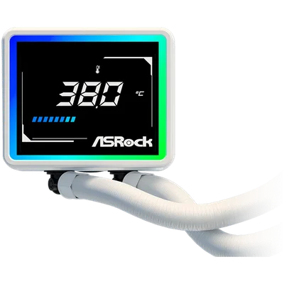 Охладител за процесор ASRock Challenger White 360 Digital 90-ACLA36-WAAGA6, AiO, ARGB, LCD дисплей, 360 мм радиатор, Бял