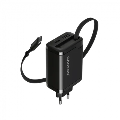 CANYON charger OnCharge 65RC Build-In Cable USB-C 65W 1xPD 1xQC EU Black
