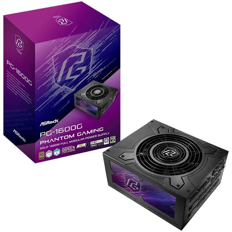 Захранване ASRock PG-1600G 1600W 80 Plus Gold ATX 3.1 напълно модулно японски кондензатори 135 мм вентилатор