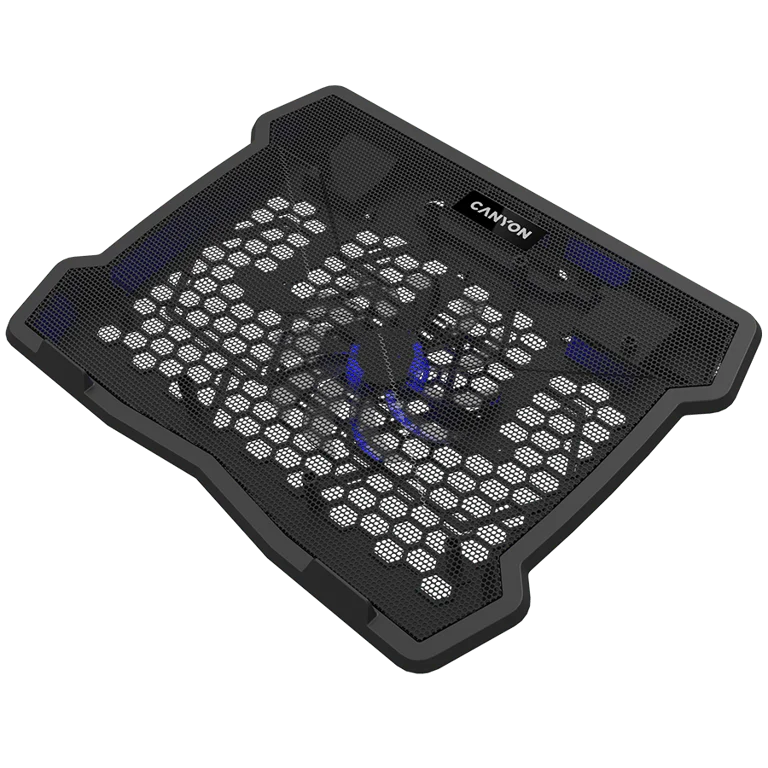 CANYON NS02, Cooling stand single fan with 2x2.0 USB hub, support up to 10”-15.6” laptop, ABS plastic and iron, Fans dimension:125*125*15mm(1pc), DC 5V, fan speed: 800-1000RPM, size:340*265*30mm, 406g