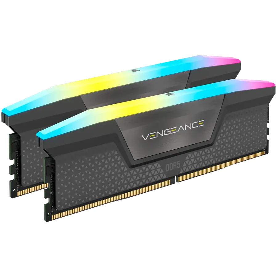 CORSAIR DDR5, 6000MT/s 32GB 2x16GB DIMM, 30-36-36-76, Std PMIC, AMD EXPO, VENGEANCE RGB DDR5 Cool Grey Heatspreader, Black PCB, 1.4V