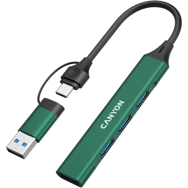 USB хъб CANYON DS-02 4 порта USB-A/USB-C Зелен