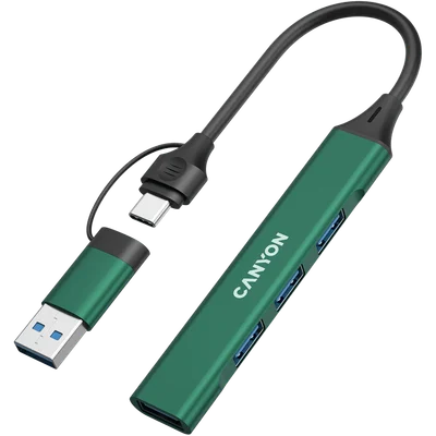 USB хъб CANYON DS-02 4 порта USB-A/USB-C Зелен