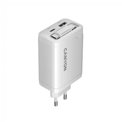 Захранващ адаптер CANYON – OnCharge 65RC, 65W, GaN, USB-C/USB-A, бял