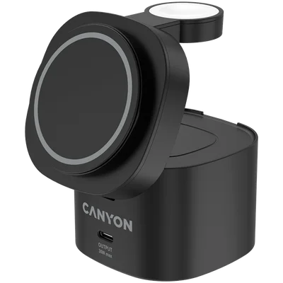Безжична зарядна станция Canyon OnCharge 405, 4-в-1, Qi2, 15W, с 65W адаптер, черен