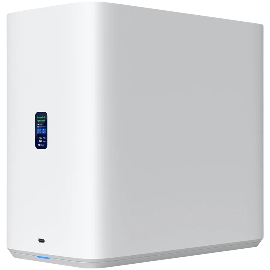Мрежово устройство за съхранение на данни Ubiquiti – UniFi UNAS-4-W-EU, 4 слота за HDD/SSD, 2x M.2 NVMe, 2.5GbE, USB-C