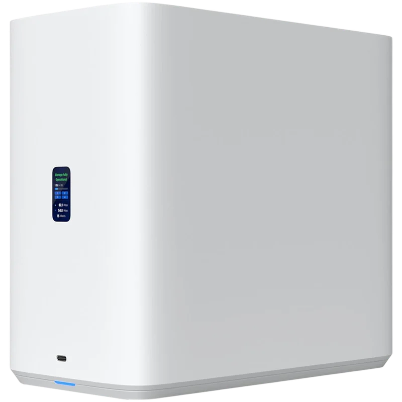 Мрежово устройство за съхранение на данни Ubiquiti – UniFi UNAS-4-W-EU, 4 слота за HDD/SSD, 2x M.2 NVMe, 2.5GbE, USB-C