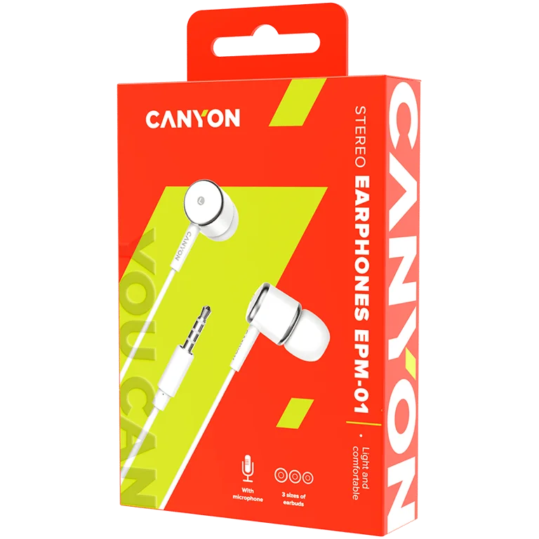 CANYON Stereo earphones with microphone, White