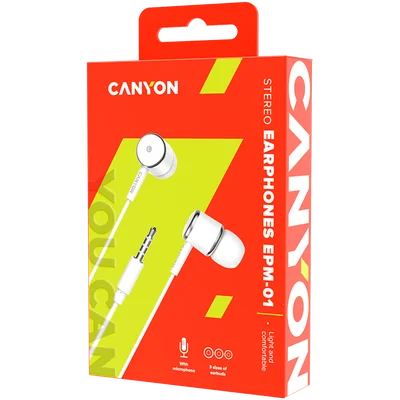 CANYON Stereo earphones with microphone, White