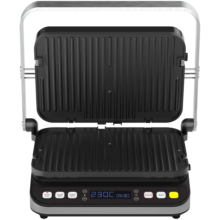 AENO ''Electric Grill EG1: 2000W, 3 heating modes - Upper Grill, Lower Grill, Both Grills  Defrost, Max opening angle -180°, Temperature regulation, Timer, Removable double-sided plates, Plate size 320*220mm''