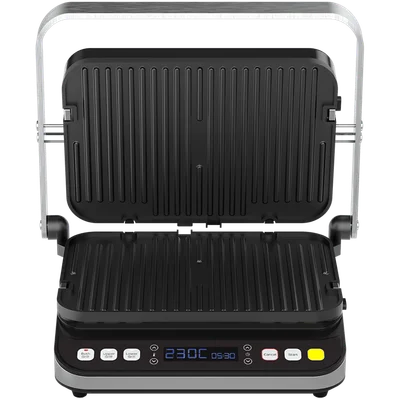 AENO ''Electric Grill EG1: 2000W, 3 heating modes - Upper Grill, Lower Grill, Both Grills  Defrost, Max opening angle -180°, Temperature regulation, Timer, Removable double-sided plates, Plate size 320*220mm''