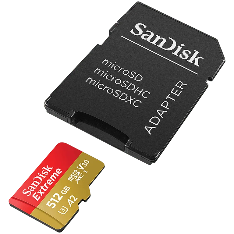 Micro SDXC карта памет SanDisk – Extreme, 512GB, SD адаптер, до 190MB/s четене, 130MB/s запис, A2, Class 10, UHS-I U3 V30