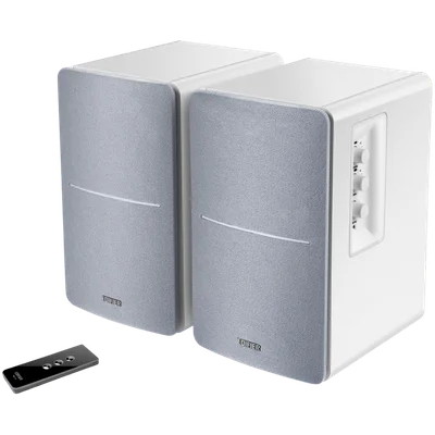 Edifier R1280T 2.0 Bookshelf Speakers, RCA, 0.5-inch Tweeters, 4-inch Drivers, 42W (RMS), Control Knobs and Remote Control, White