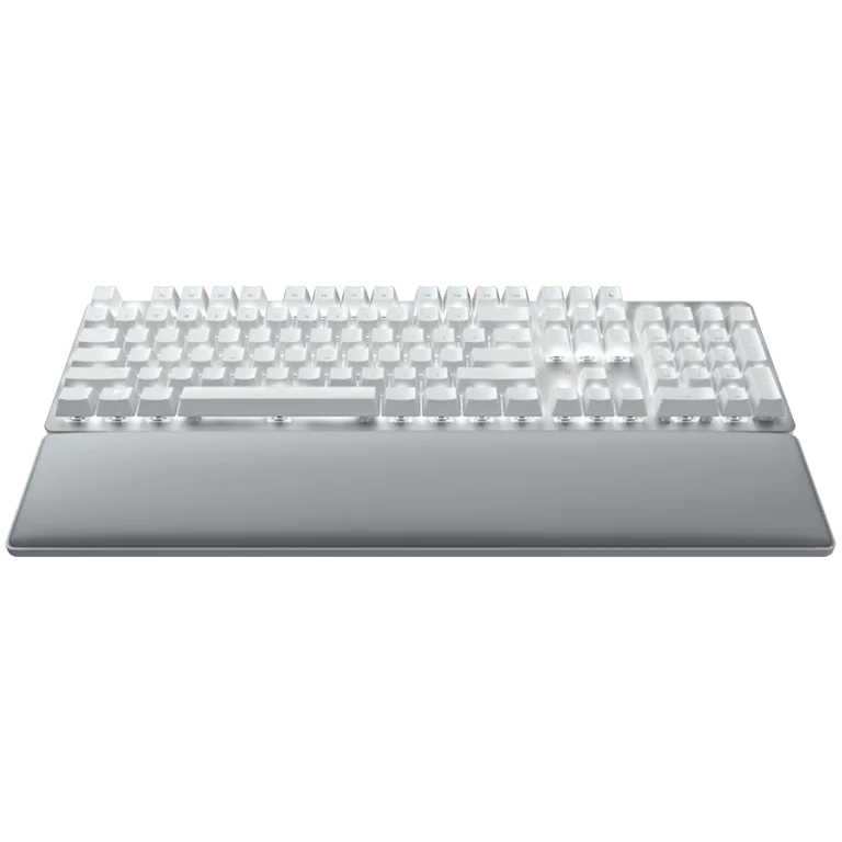 Гейминг клавиатура Razer Pro Type Ultra безжична, механични Razer Yellow превключватели, US Layout, бяла подсветка, Bluetooth и Razer HyperSpeed, USB-C, кожена поставка за китки, Soft-touch покритие