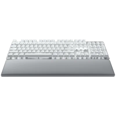 Гейминг клавиатура Razer Pro Type Ultra безжична, механични Razer Yellow превключватели, US Layout, бяла подсветка, Bluetooth и Razer HyperSpeed, USB-C, кожена поставка за китки, Soft-touch покритие