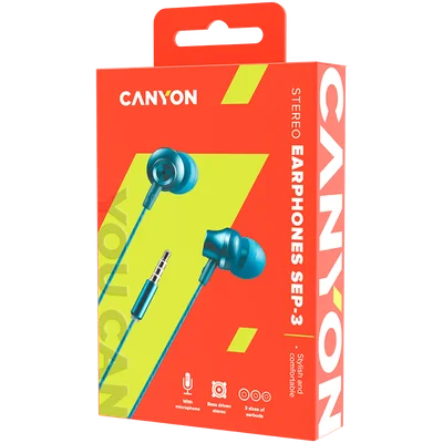 Слушалки CANYON SEP-3 с микрофон, стерео, кабел 1.2 м, синьо-зелени