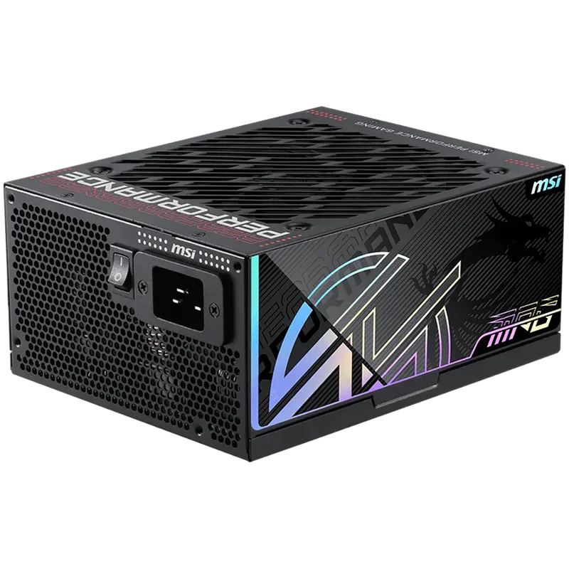 MSI MPG Ai1600TS PCIE5 Power Supply 1600W, 80 PLUS Titanium, Dual PCIe 5.1 Cables, ATX 3.1, Software Sync, 135mm Fan, Fan Stop, OVP/OCP/OTP/OPP/SCP/UVP/SIP/NLO, Braided Cables, Dimensions: 190mmx150mmx86mm, 12Y Warranty