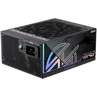 MSI MPG Ai1600TS PCIE5 Power Supply 1600W, 80 PLUS Titanium, Dual PCIe 5.1 Cables, ATX 3.1, Software Sync, 135mm Fan, Fan Stop, OVP/OCP/OTP/OPP/SCP/UVP/SIP/NLO, Braided Cables, Dimensions: 190mmx150mmx86mm, 12Y Warranty