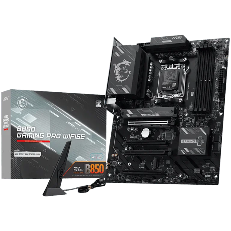 MSI B850 GAMING PRO WIFI6E, ATX, Socket AM5, 4x DDR5 Dual Channel up to 8200(OC)MHz, 4x PCIe x16 slot, 2x M.2 slot, 4x USB 5Gbps, 3x USB 10Gbps, 1x USB 10Gbps Type-C, HDMI, DP, 7.1 HD Audio, 2.5G LAN, WiFI 6E, BT, 3Y