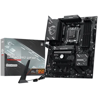 MSI B850 GAMING PRO WIFI6E, ATX, Socket AM5, 4x DDR5 Dual Channel up to 8200(OC)MHz, 4x PCIe x16 slot, 2x M.2 slot, 4x USB 5Gbps, 3x USB 10Gbps, 1x USB 10Gbps Type-C, HDMI, DP, 7.1 HD Audio, 2.5G LAN, WiFI 6E, BT, 3Y