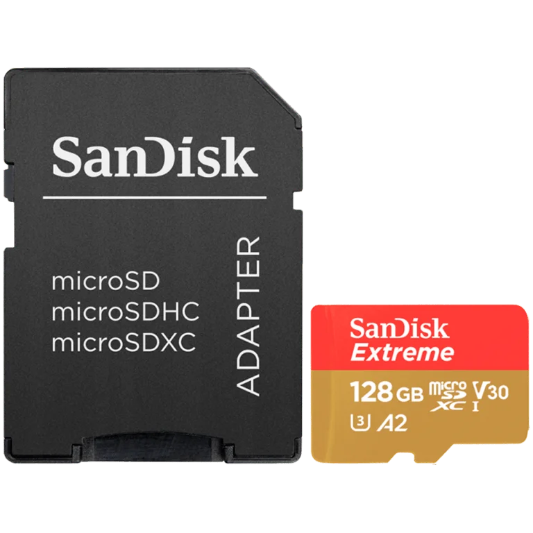 SANDISK Extreme microSDXC 128GB + SD Adapter + 1 year RescuePRO Deluxe up to 190MB/s & 90MB/s Read/Write speeds A2 C10 V30 UHS-I U3