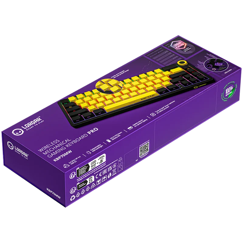 LORGAR KBP70MW, Wireless 65% Mechanical Gaming Keyboard Pro, Black/yellow, EN layout