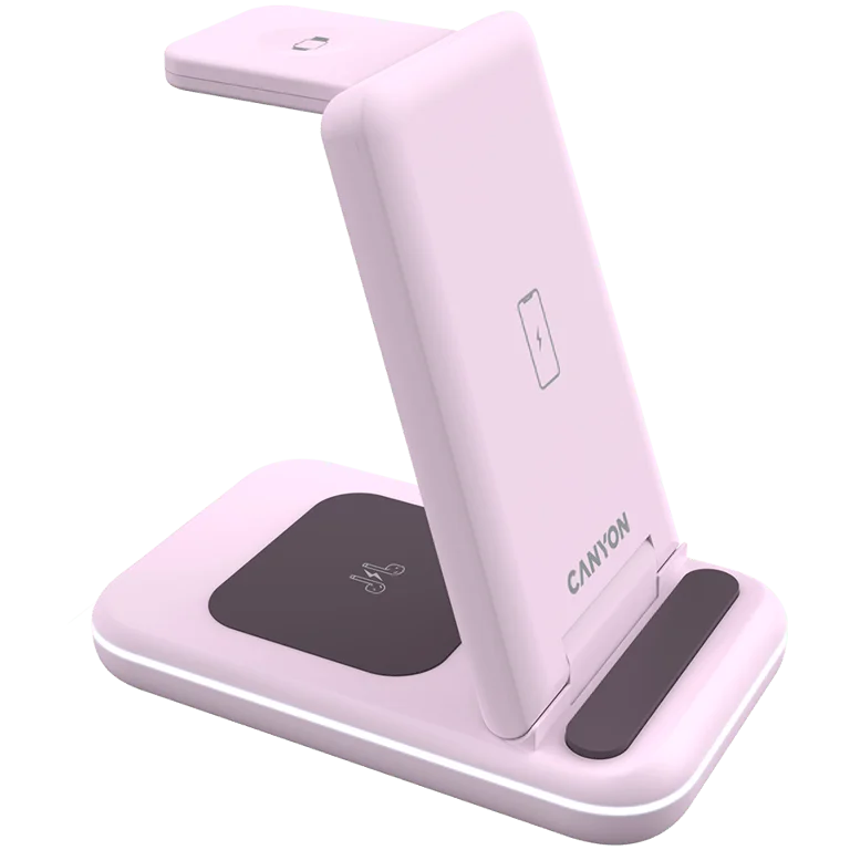 Безжично зарядно устройство Canyon WS-304 15W 3-в-1 Iced Pink