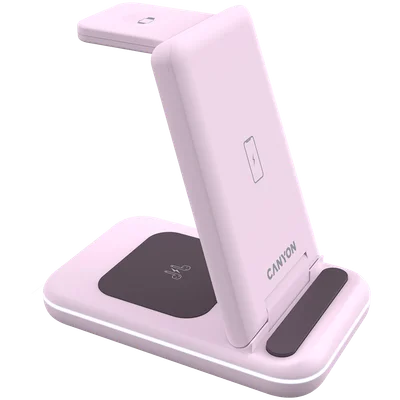 Безжично зарядно устройство Canyon WS-304 15W 3-в-1 Iced Pink