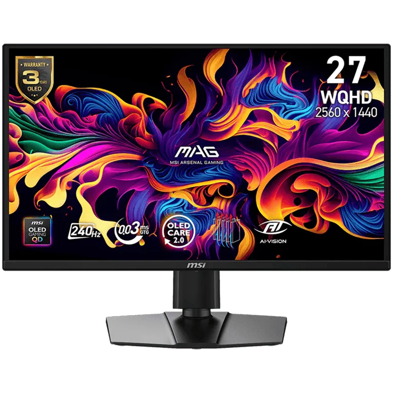 Монитор MSI MAG 272QP QD-OLED 26.5" WQHD 240Hz, G-SYNC, FreeSync Premium, HDR, регулируема стойка
